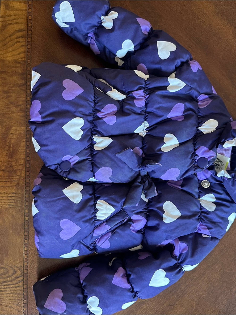 Kids Puffer Jacket with Heart Print - Purple